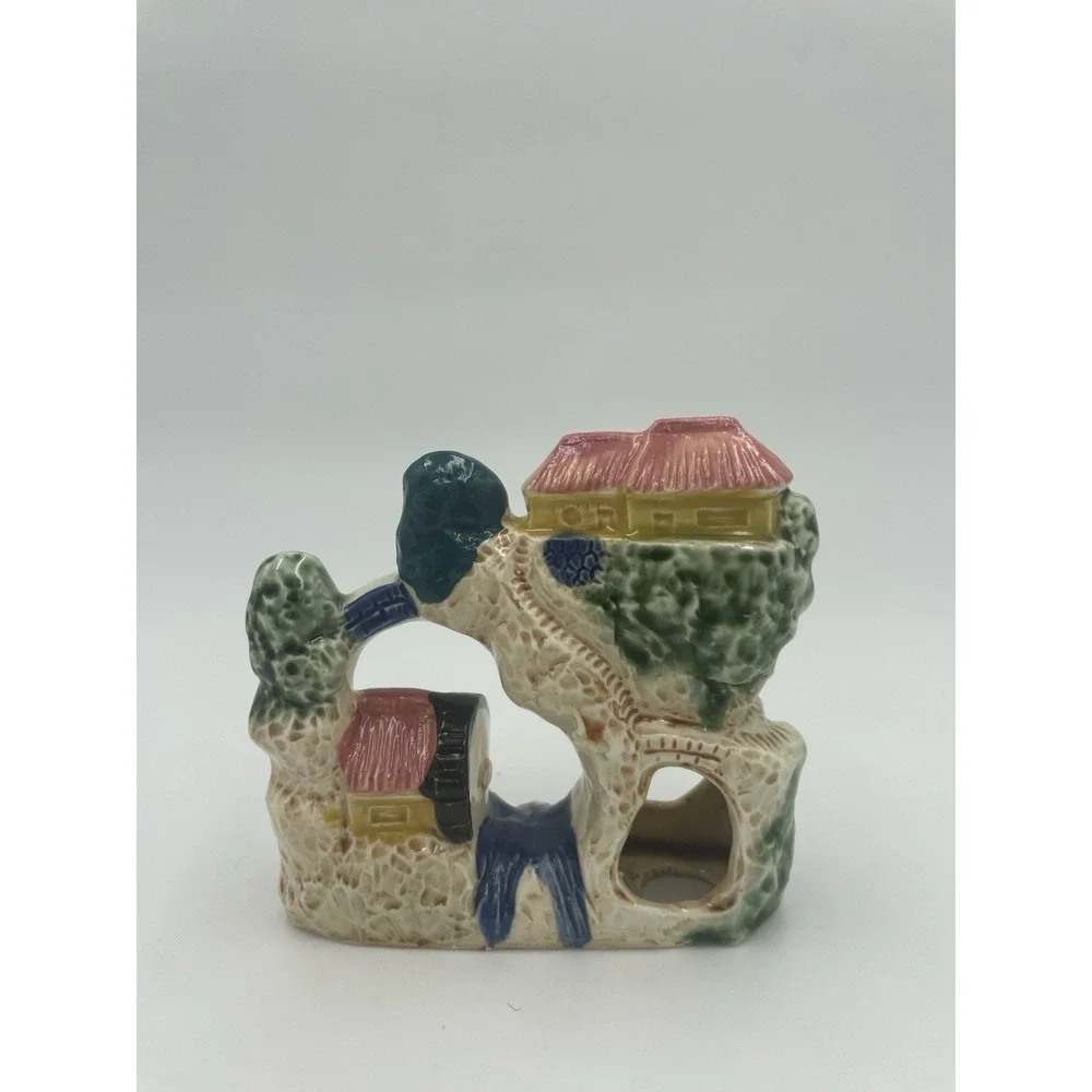 Vtg Aquarium Fishbowl Ceramic Swim Through Japanese River Pagoda 4x4